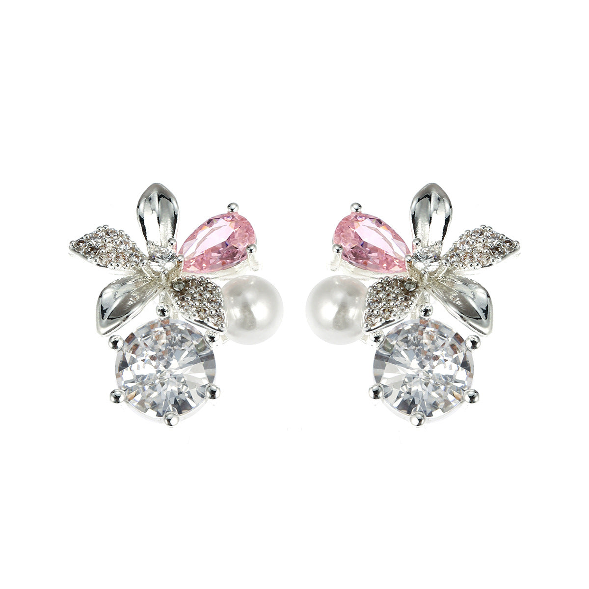 Style Fresh Zircon Flower Pearl Personality Fashion Stud Earrings