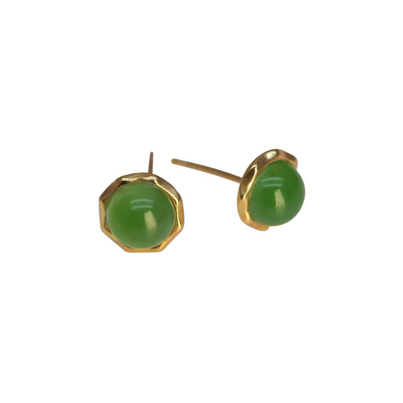 Women's Jasper Sterling Sier National Style Retro Elegant High-grade Personalized Stud Earrings