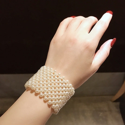 Women's Pearl Wristband Wide Scar Cover Up Fashion Bracelet