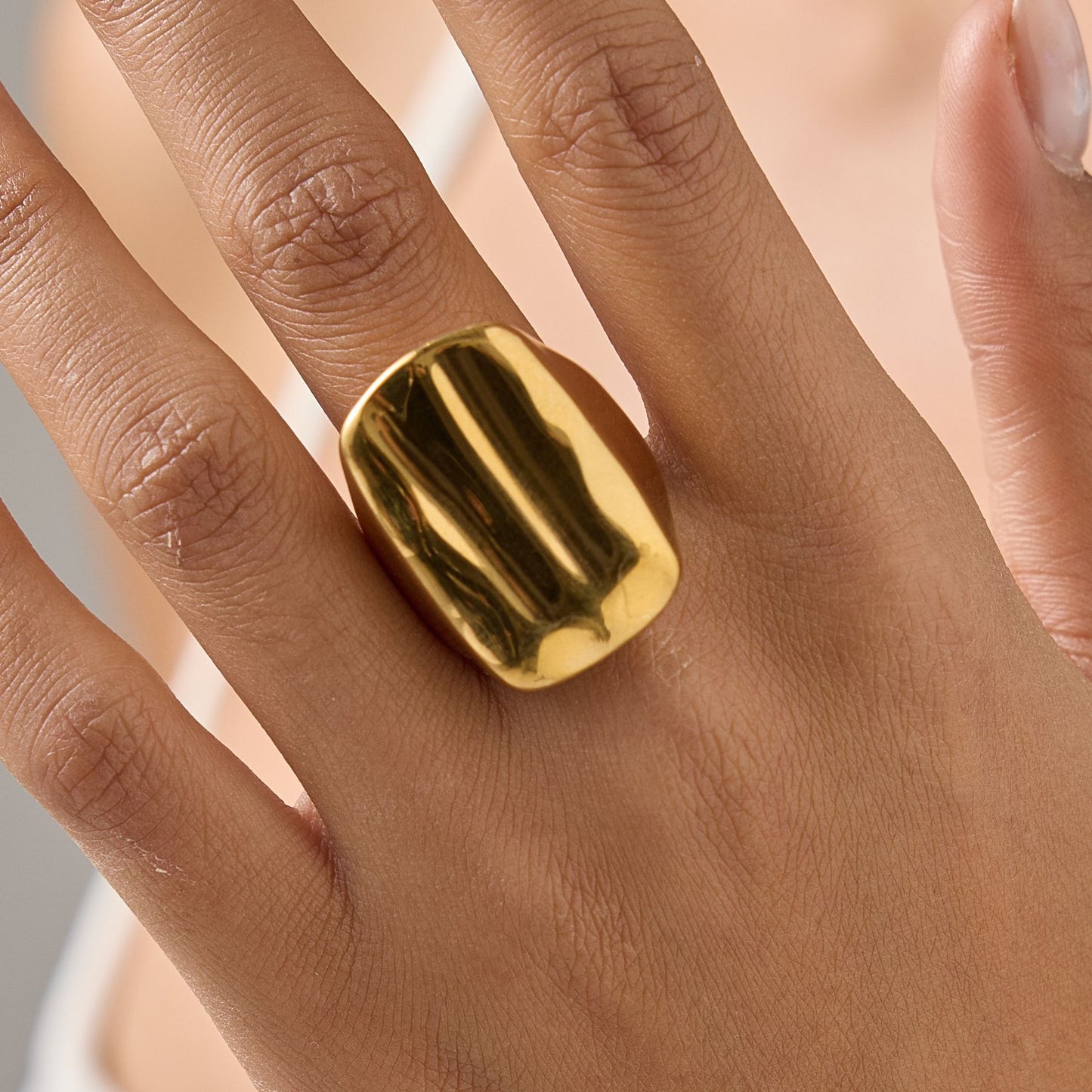 Personalized Wide Face Geometry Rectangle Glossy Ring