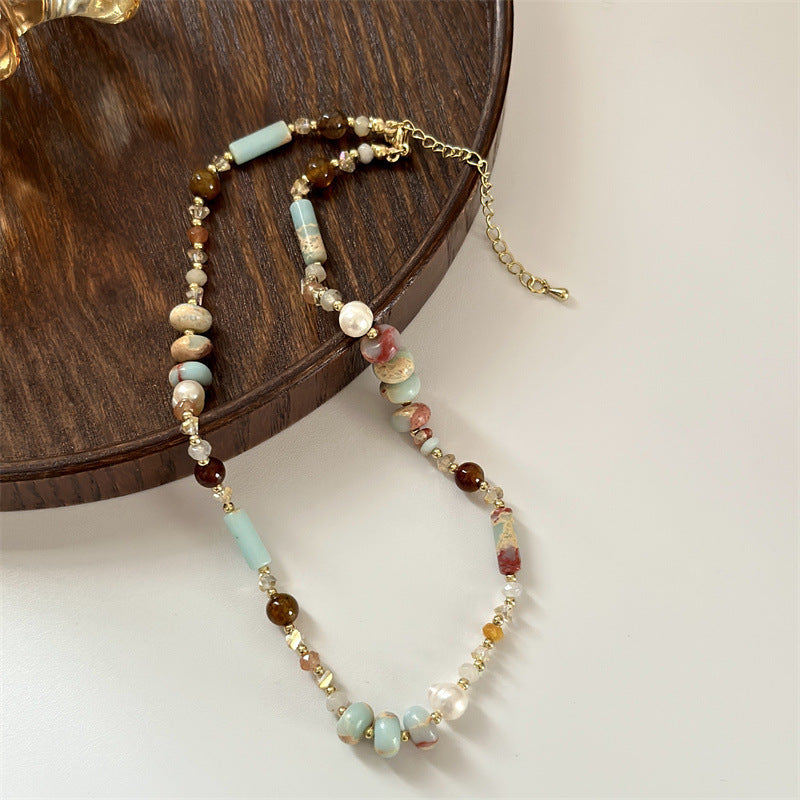 Retro Natural Stone Beaded Clavicle Chain Ethnic Style Chinese Color Necklaces