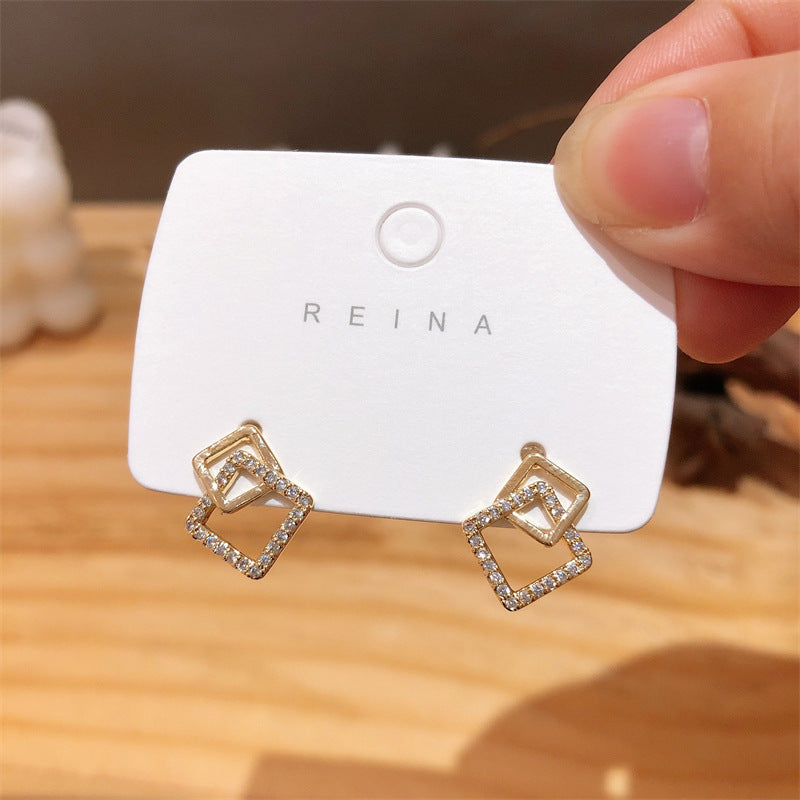 Women's Sier Needle Geometric For Personalized Simple Elegant Square Stud Earrings