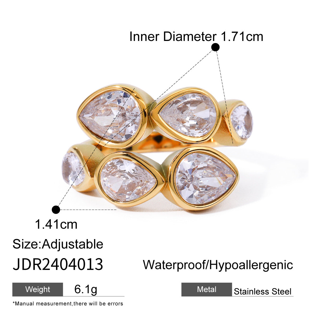 Popular Gold Stainless Round Open-end Zircon Rings