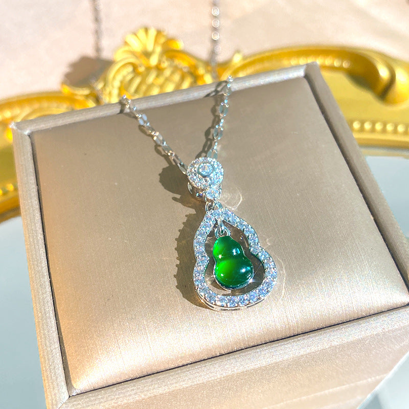 Women's Diamond Imitation Chalcedony Series Titanium Steel Exquisite High-grade Tassel Gourd Necklace