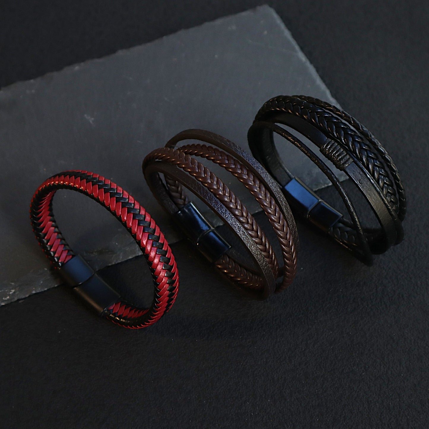 Men's Magnetic Buckle Leather Lucky Tree Hand-woven Bracelet