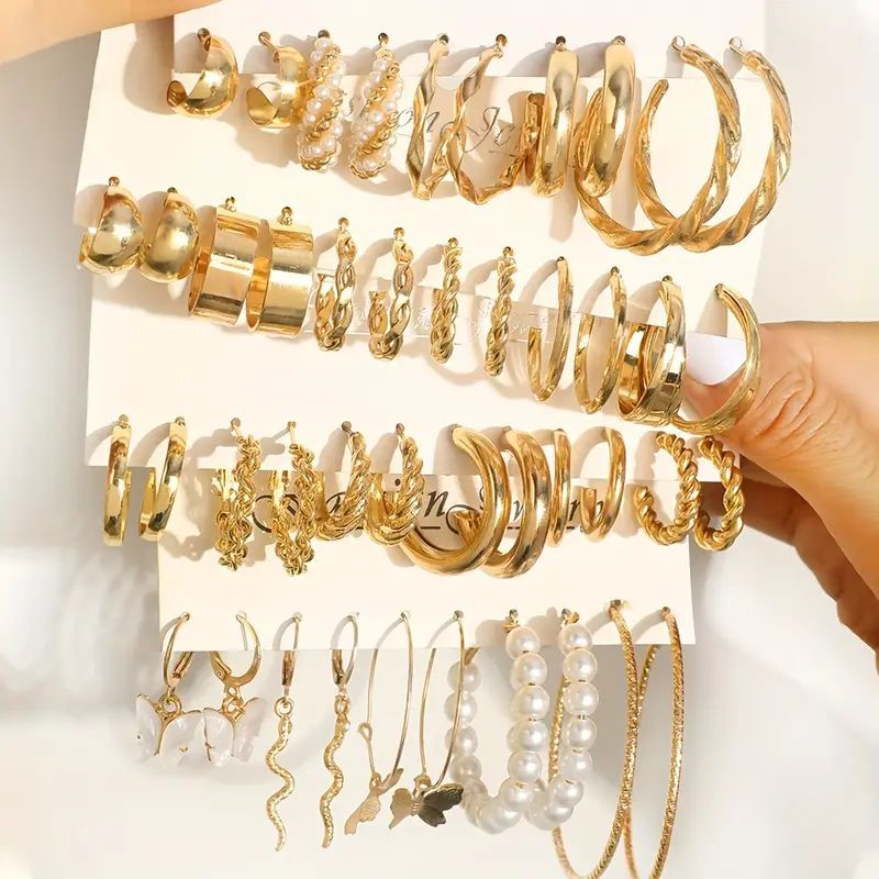 Ear Square Geometric Vintage Pearl Hepburn Style Earrings