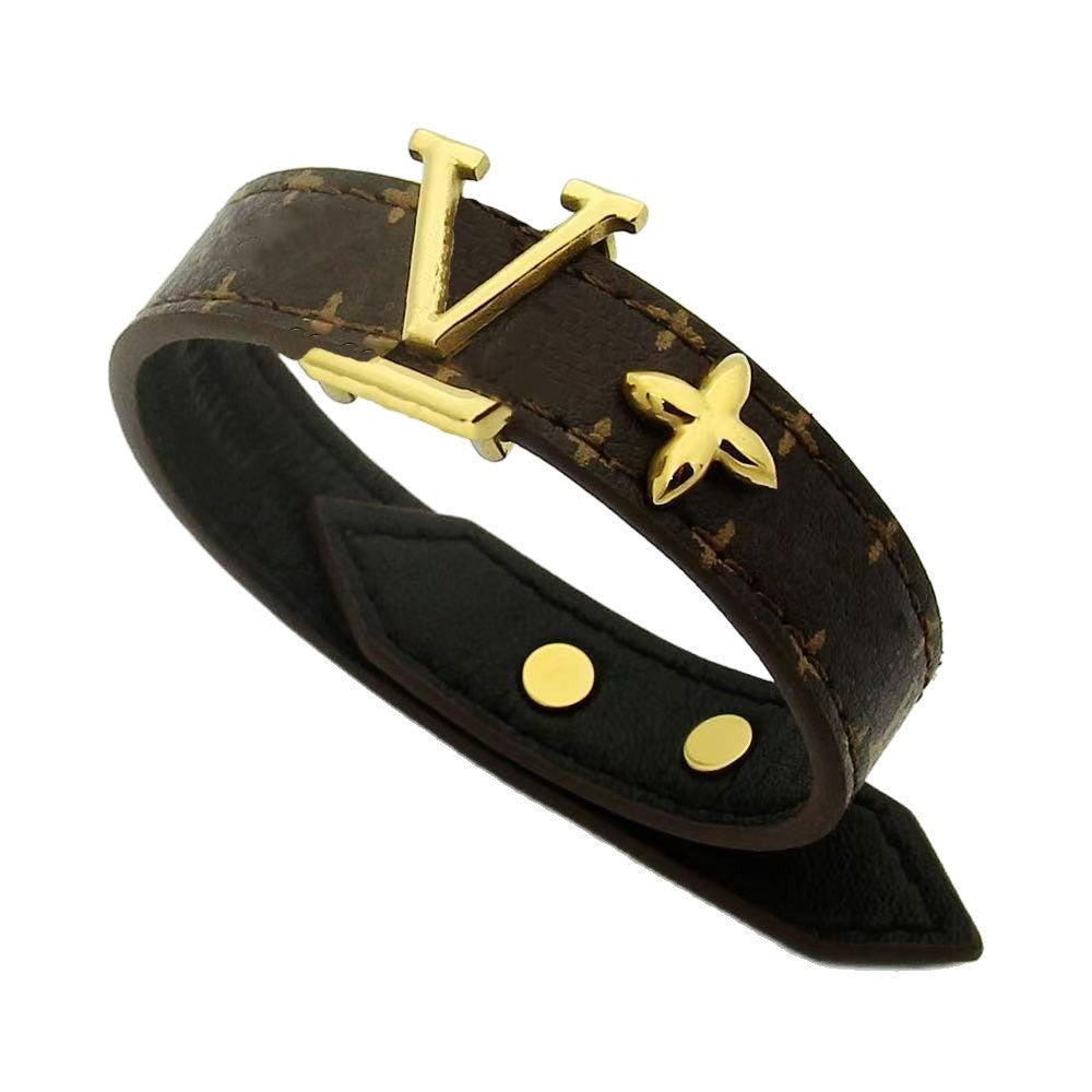 V's Four-leaf Clover Presbyopic Leather Couple Simple Bracelet