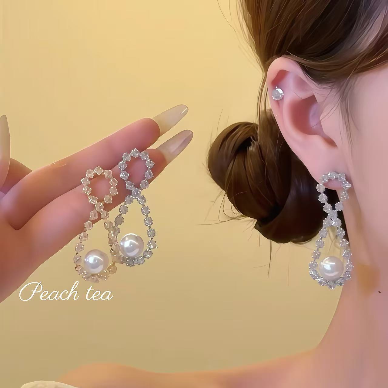 Women's Smart Beauty Full Diamond Unlimited Water Drop Pearl Evening Rings