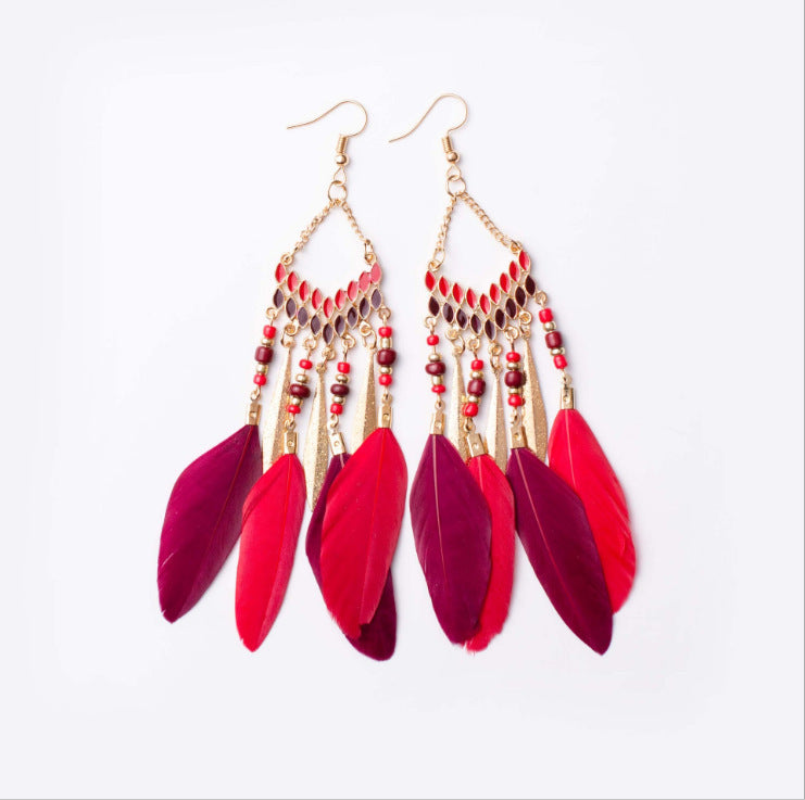 Bohemian Feather High-grade Yunnan Tourism Holiday Earrings