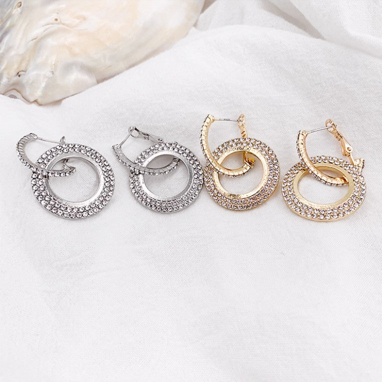 Women's Temperament Exaggerated Rhinestone Circle Full Diamond Temperamental Personalized Ear Hook Stud Earrings