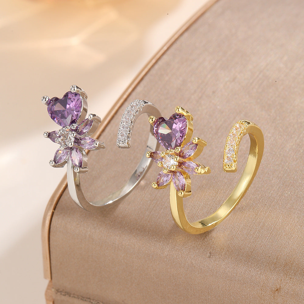 Luxury Water Drop Zircon Female Fresh Opening Rings