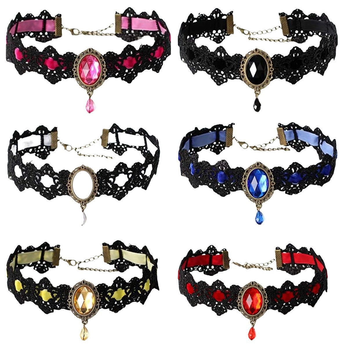 Lace Gothic Choker Rhinestone Black Halloween Necklace