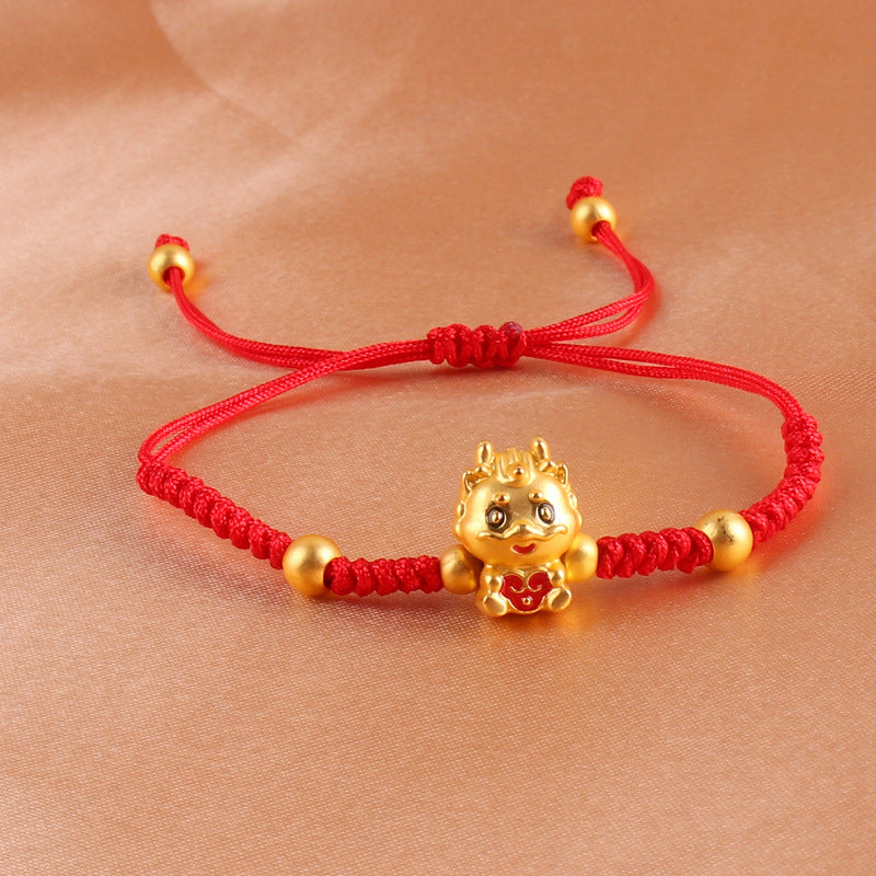 Chinese Style Hand-woven Gold-plated Dragon Red Rope Bracelets