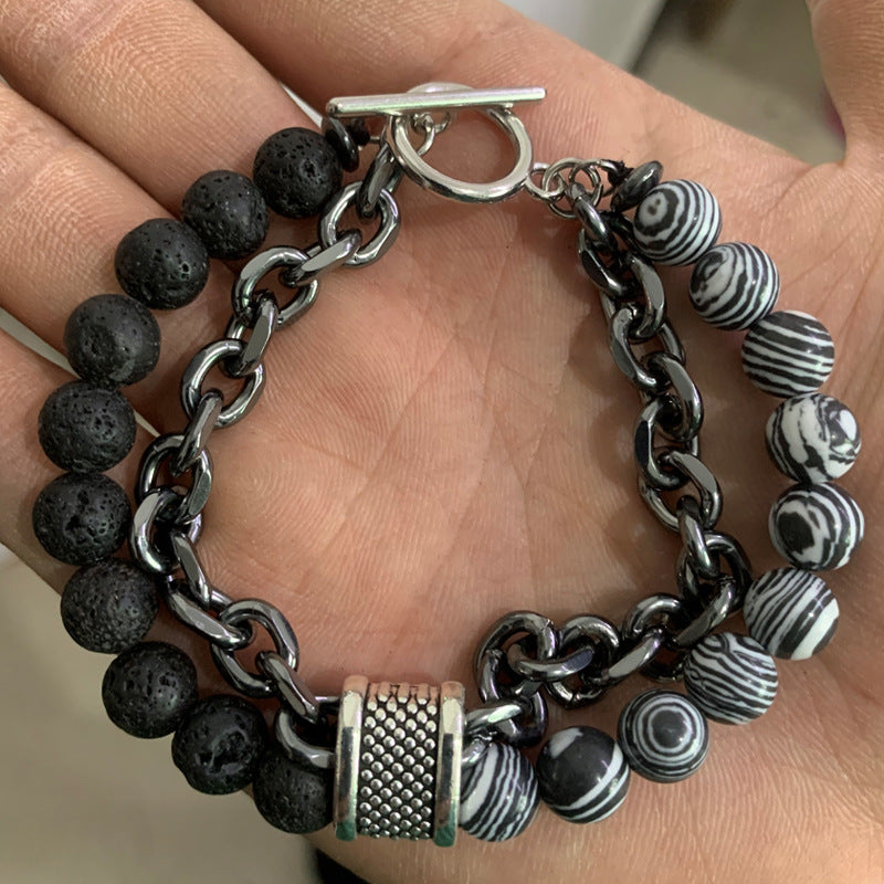 Men's Natural Unique Map Stone Beaded Iron Bracelets