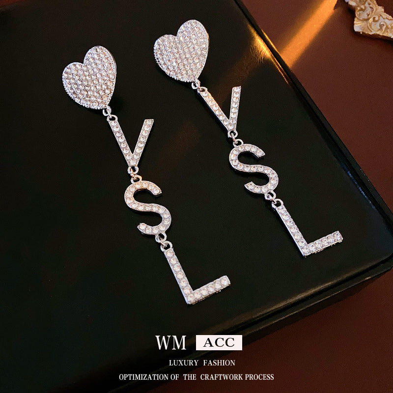 Zircon Letter Long Light Luxury High-grade Fashion Simple Earrings