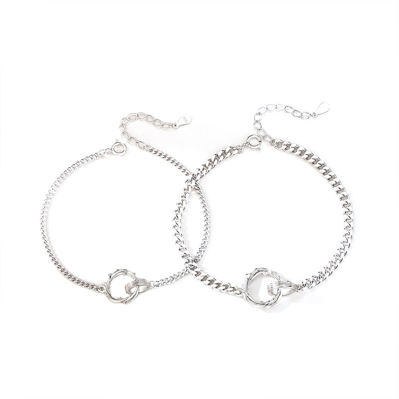 Women's & Men's Couple Korean Double Niche Design Sterling Bracelets