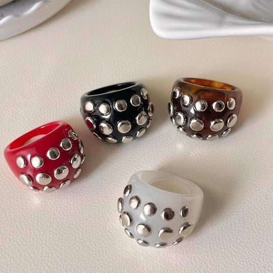 Vintage Rivet Resin Personality Fashion Design Rings