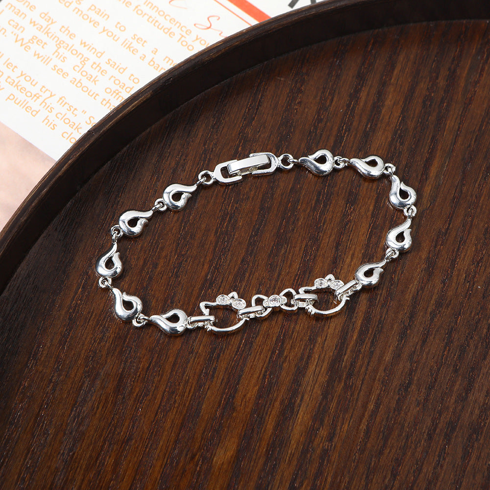 Cartoon Cat Pink Zircon Flower Girlfriends Birthday Bracelet