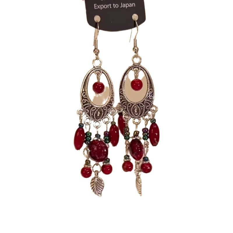 God Style Green Tassel Leaf Retro Exquisite Light Luxury Minority Earrings