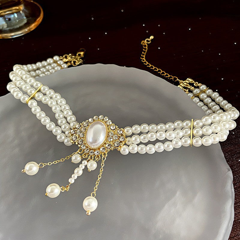 Pearl Short Design Rhinestone Collar Temperament Necklaces