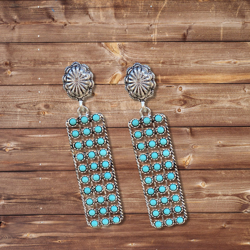 Western Style Geometric Long Strip Inlaid Earrings