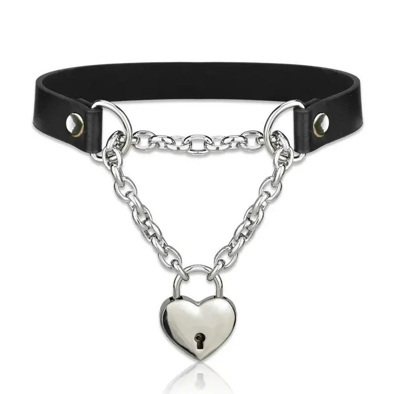Punk Gothic Cuban Adjustable Love Heart Necklace