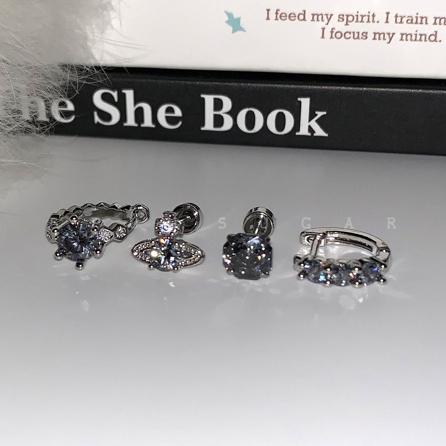 Ear Bone Female Titanium Steel Saturn Zircon Pin Dark Earrings