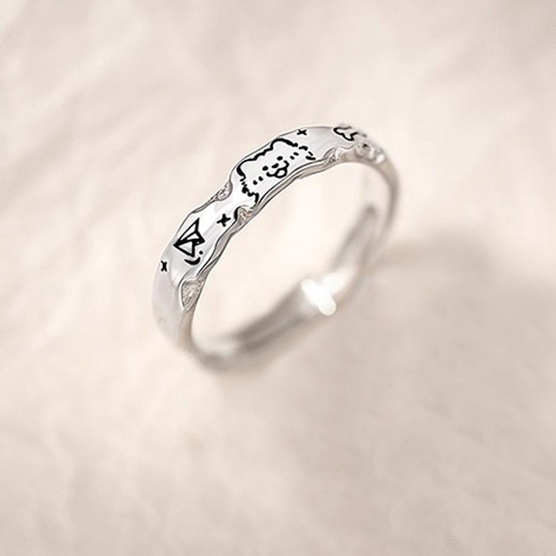Women's & Men's Puppy Couple Design Minimalist Wave Fresh Rings
