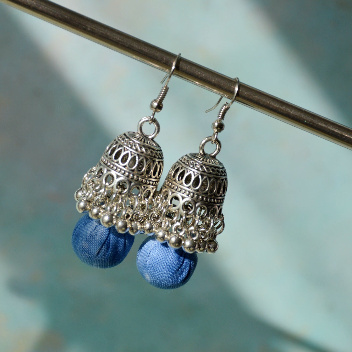 Women's Chinese Style Blue Dyed Fabric Retro Earrings