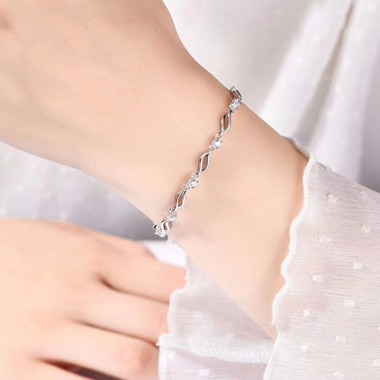 Crystal Love Blue Female Ocean Heart Korean Style Bracelet