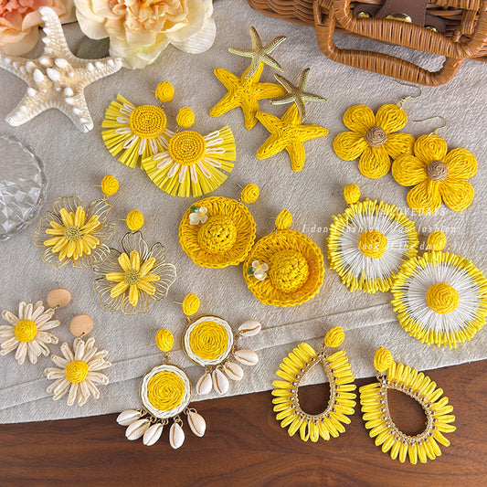 Vacation Style Yellow Series French Retro Graphy Earrings