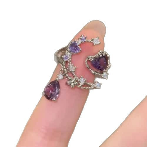 Purple Moon Zircon Water Drops Niche High-grade Ring