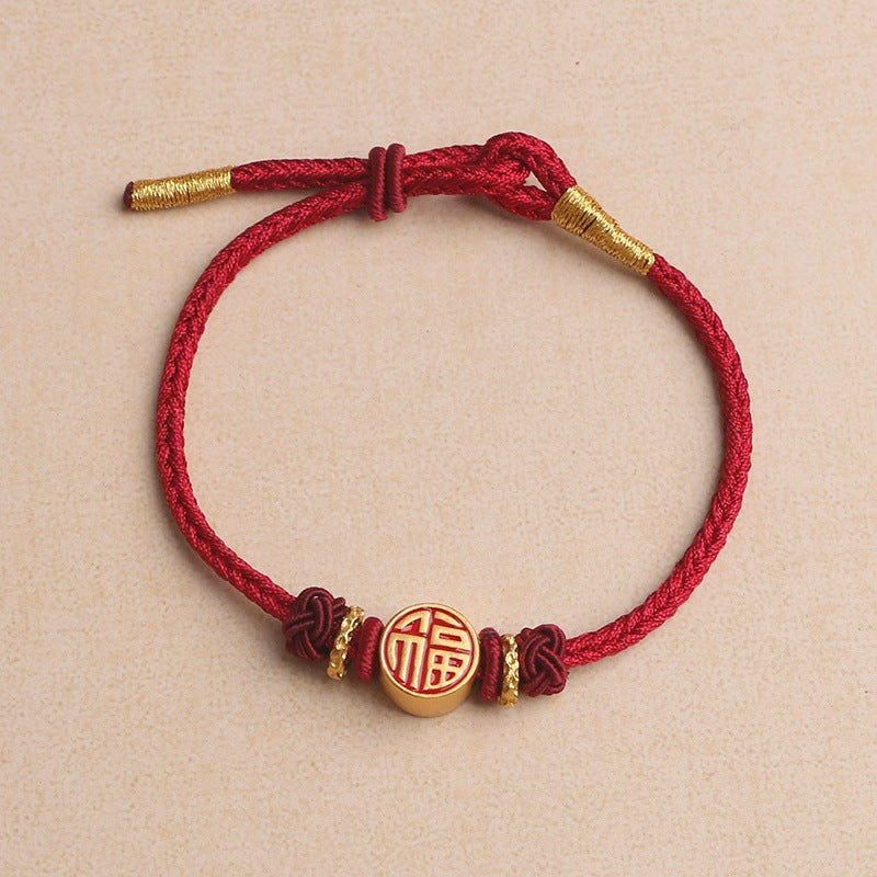 Women's & Men's Red Rope Alluvial Gold Ingot God Of Bracelets