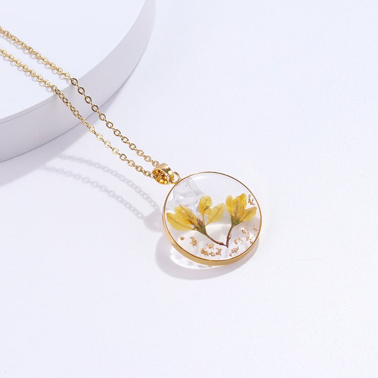 Dried Flower With Gold Foil Preserved Necklaces