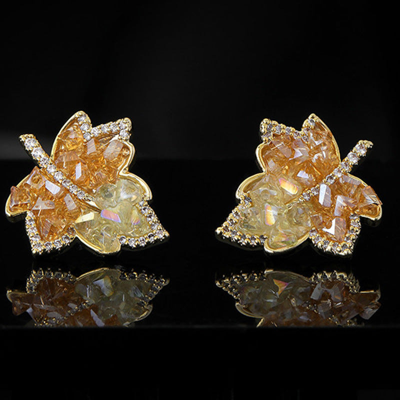 Ginkgo Leaf Golden Light Luxury High-grade Chinese Style National Rings