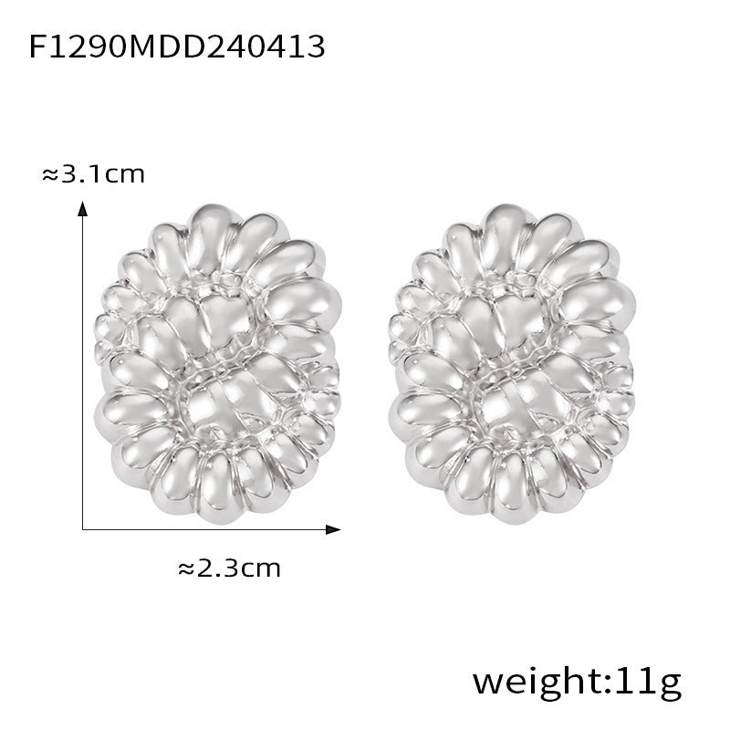 Texture Flower Design Sense Titanium Steel Gold Plated Casual Earrings