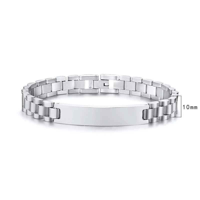 Women's & Men's Adjustable Titanium Steel Curved Can Carve Writing Stainless Gold Bracelet