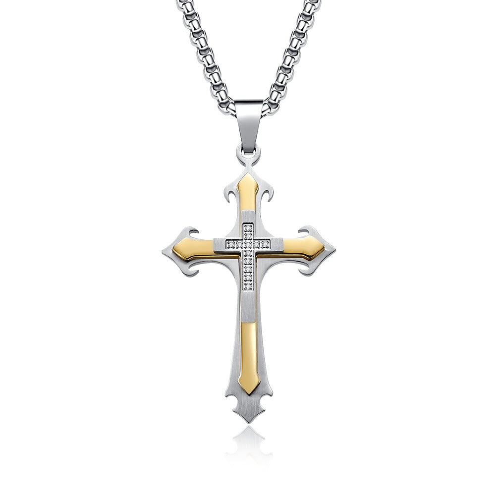 Men's Pattern Combination Inlaid Stone Cross Fashion Pendants