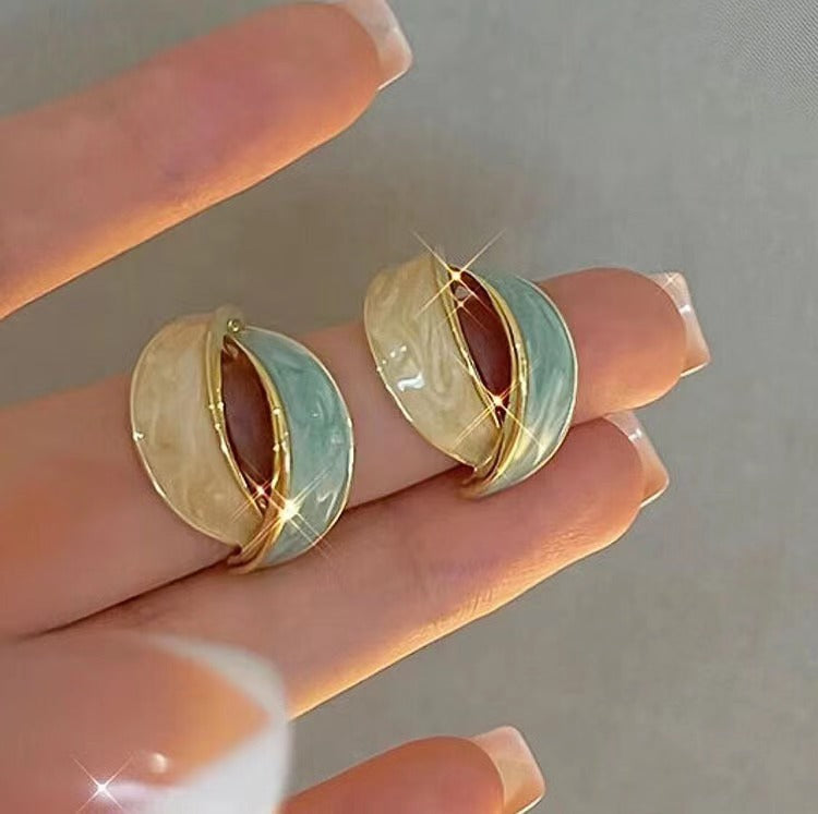 Women's Sier Needle Drop Oil Geometric Design Retro Fashion Artistic Earrings
