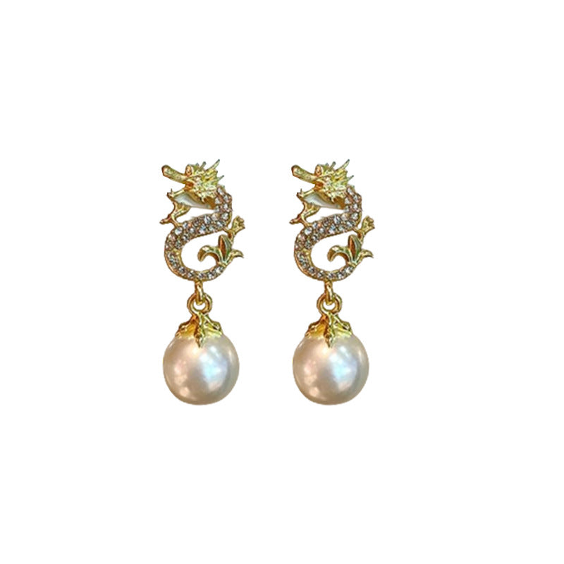 Needle Pearl Diamond Chinese Style Niche Temperament Earrings