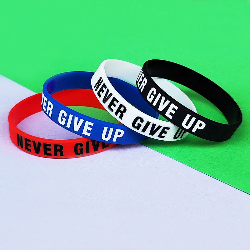 Lettering Inspirational Never Give Up Wrist Strap Black Bracelet