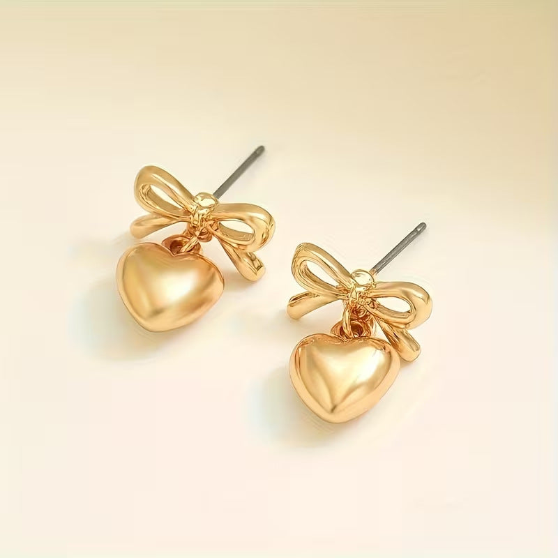 Style Bow Love Female Fashion Heart-shaped Design Stud Earrings