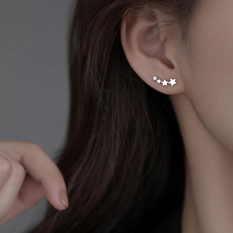 Women's Sier Needle Star Ear Simple Temperament Rings