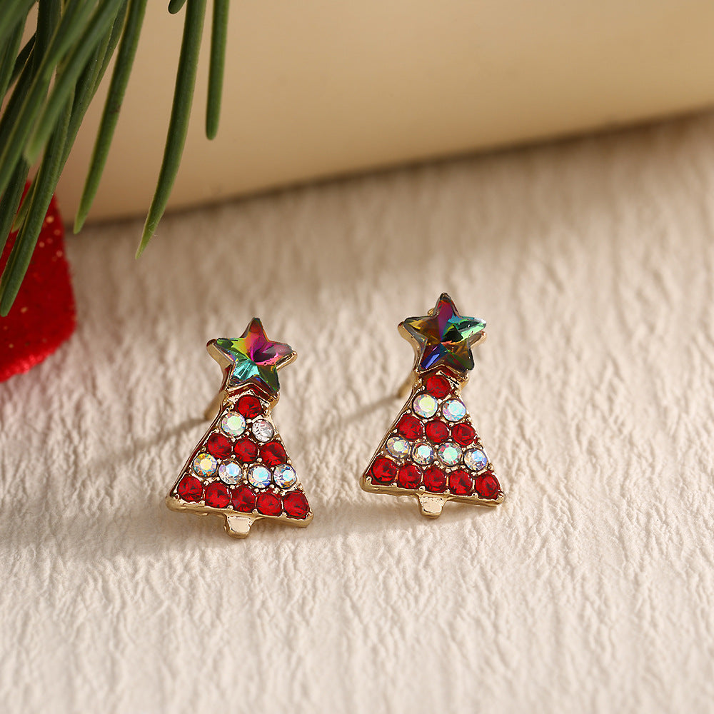 Fashion Elk Tree Snowflake Rhinestone Personalized Stud Earrings