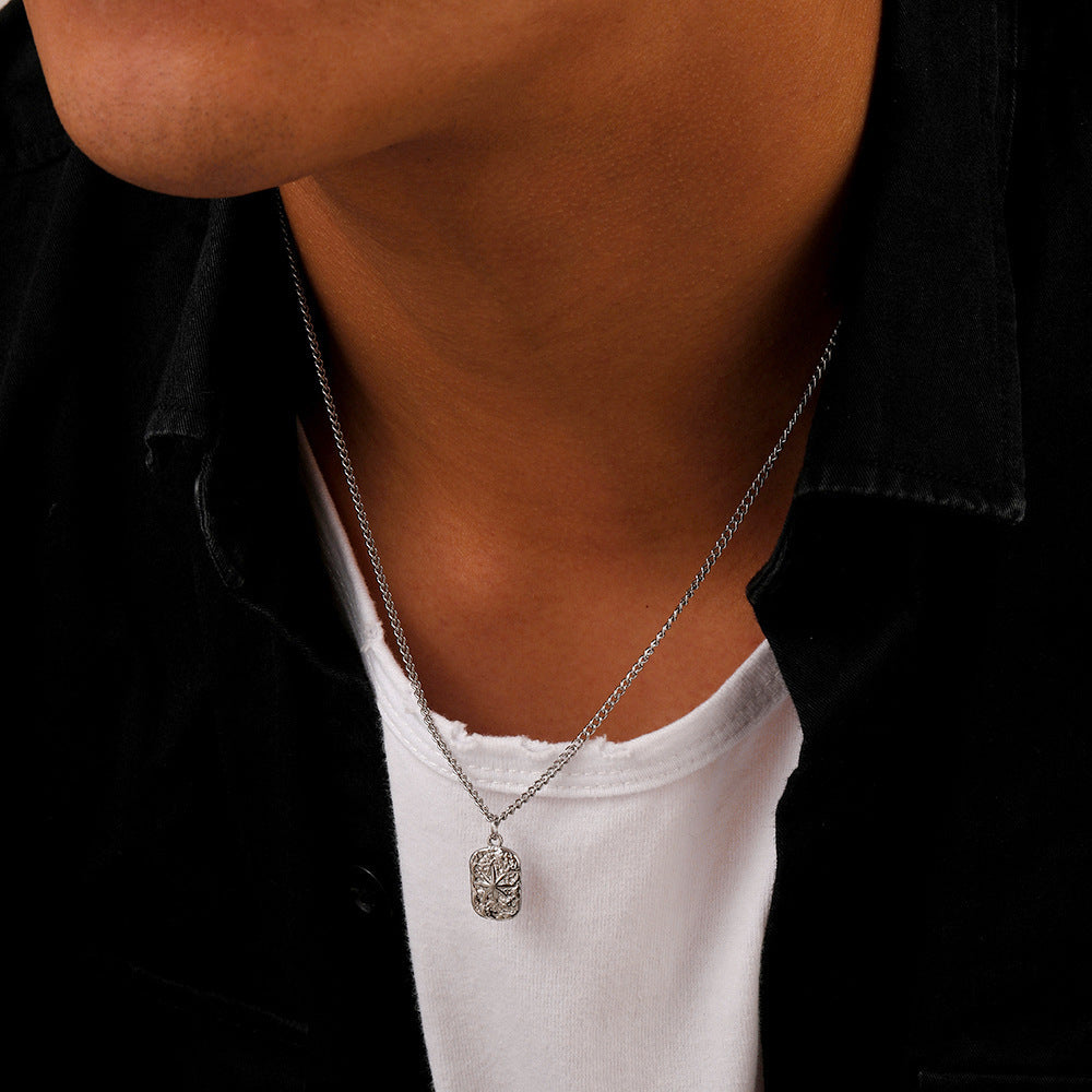 Men's Square Plate Trendy Clavicle Chain Personality Hip Hop Style Necklace