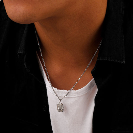 Men's Square Plate Trendy Clavicle Chain Personality Hip Hop Style Necklace