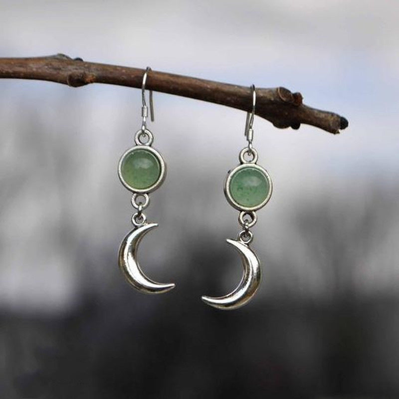 Sier Moon Exquisite Round Inlaid Green Earrings