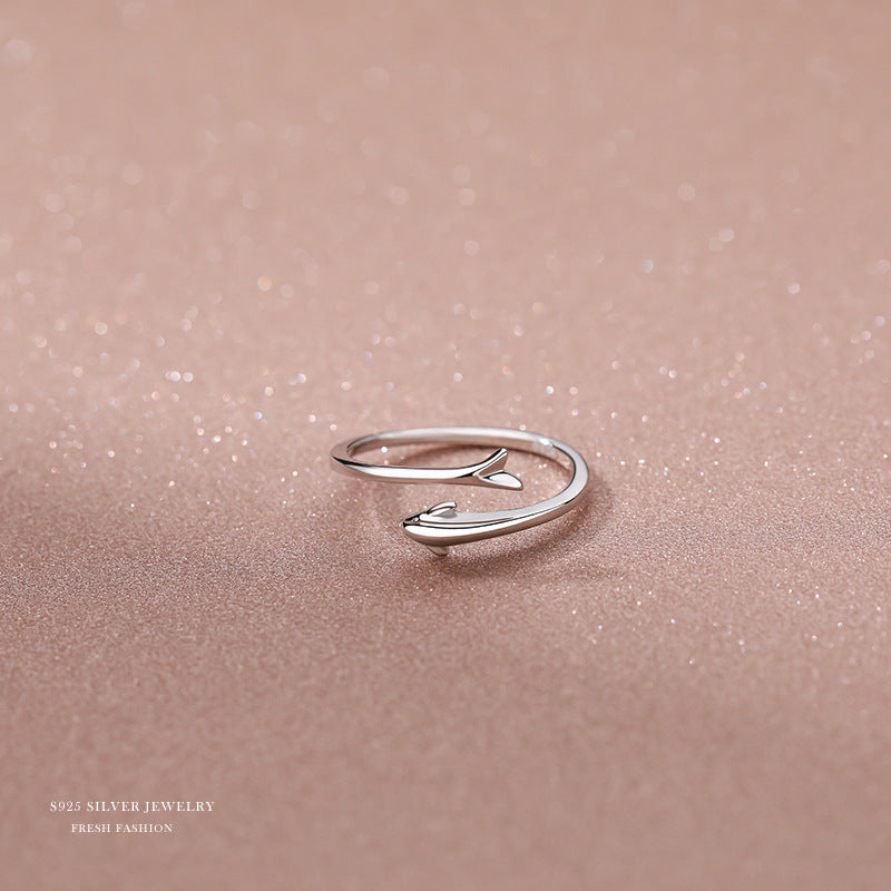 Women's Sier Dolphin Open Korean Cute Creative Rings