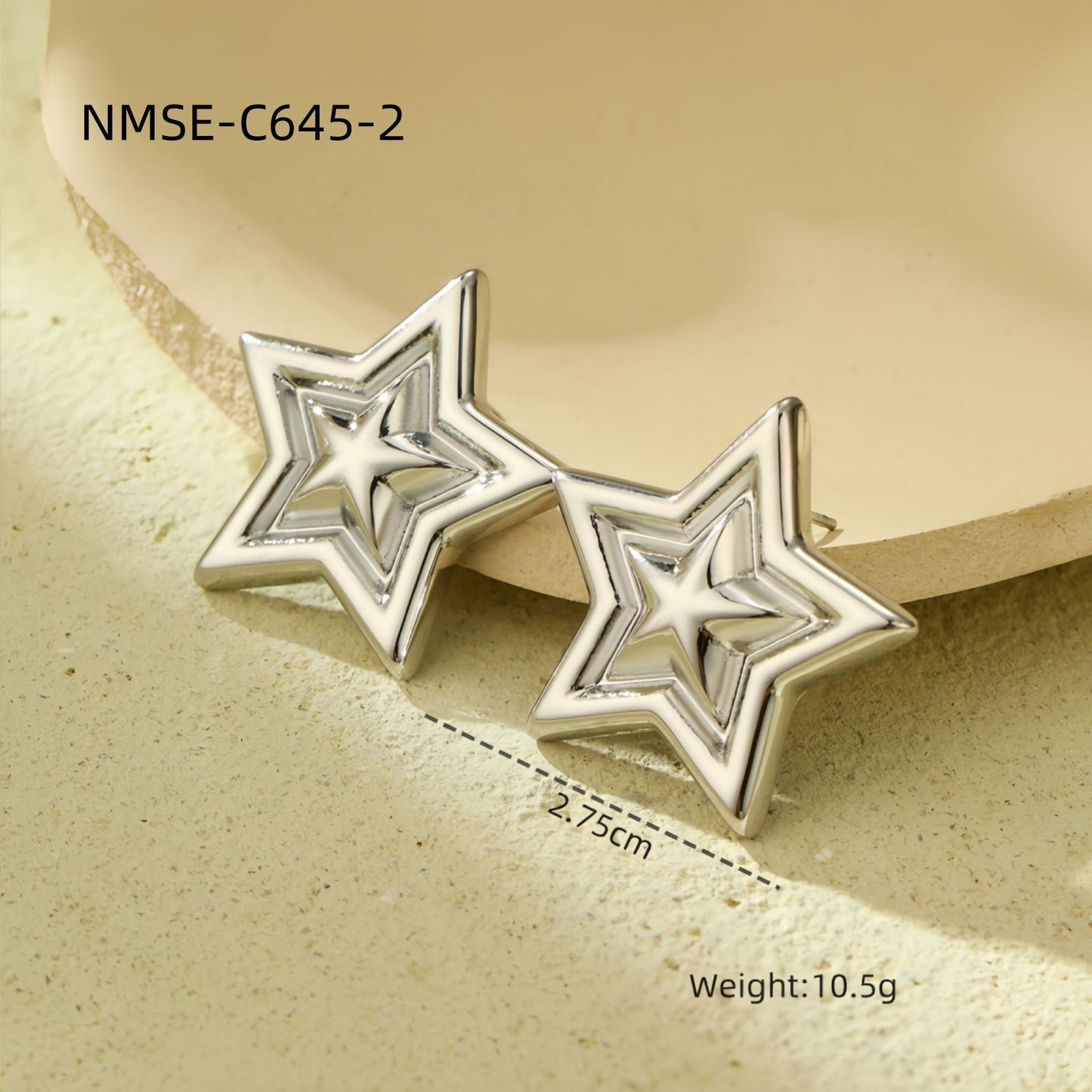 Square Titanium Steel Five-pointed Star High-grade Earrings