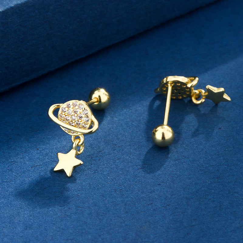 Women's Korean Style Zircon Universe Ear Bone Niche Senior Stud Earrings